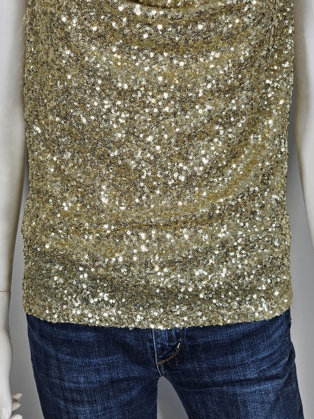 Lovers + Friends Gold Sequin Cowl Neck Waterfall Tank Sz XS - Picture 3 of 9